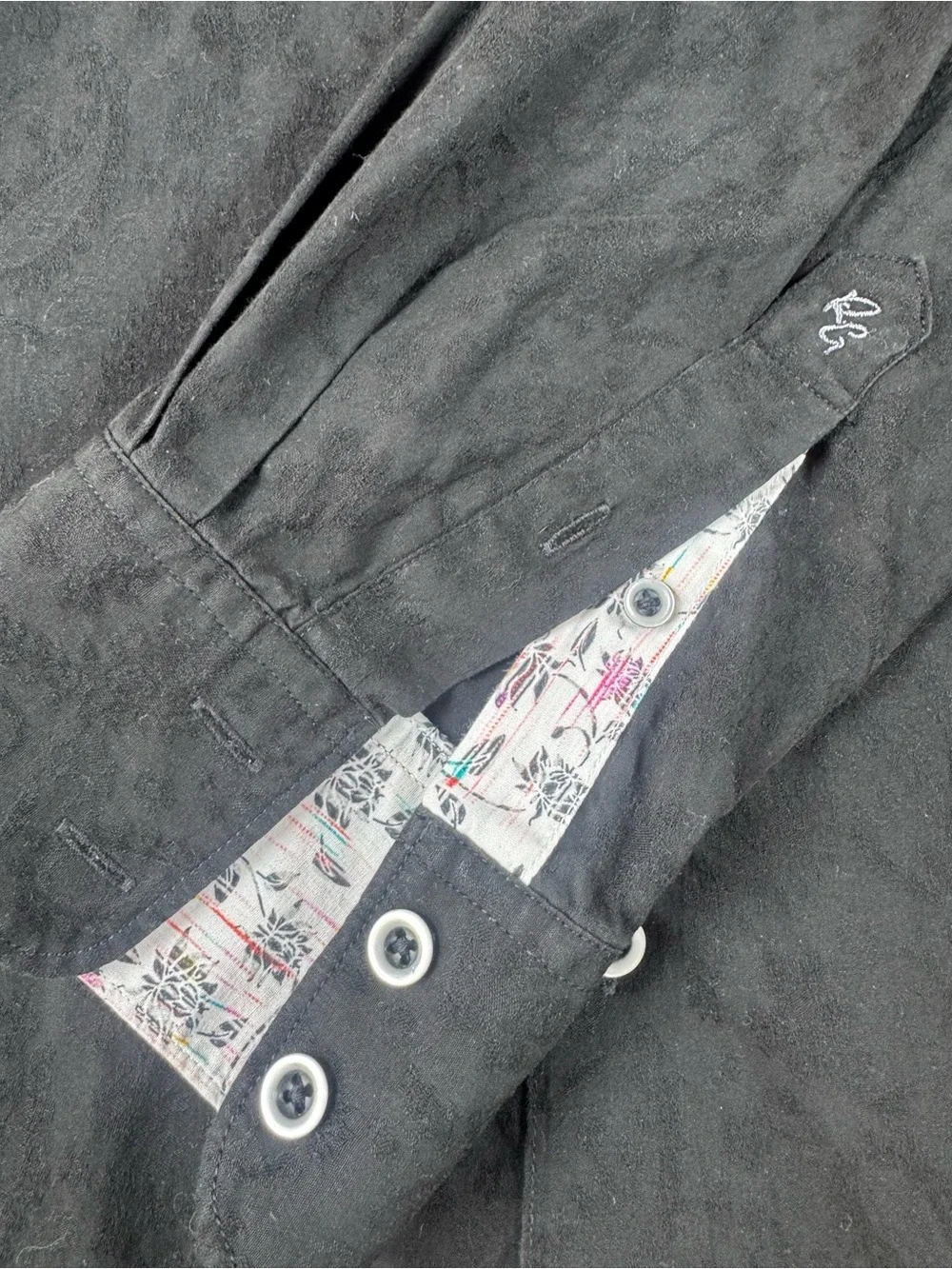 Robert Graham Shirt Mens XL Black Paisley Flip Cuff Long Sleeve Button Up